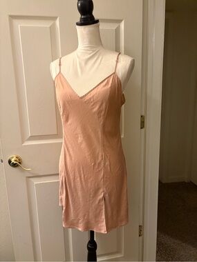 Vintage Silk Victoria's Secret Peach Satin Slip with Delicate Trim